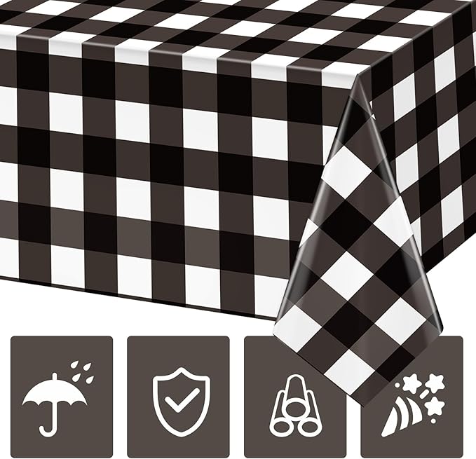 Hxezoc 3 Pack Buffalo Plaid Plastic Tablecloth, 54 x 108 Inch Black and White Checkered Disposable Winter Table Cover for Birthday Party Decorations Outdoor Indoor Party Supplies