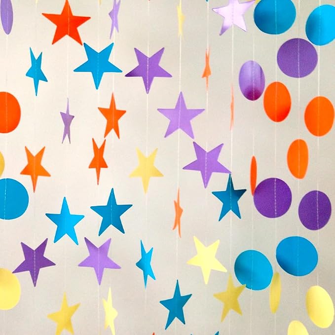 Party Decorations 52 Ft Big Star Garland Circle Dots Garland Paper Backdrop Streamer for Graduation Birthday Bachelorette Engagement Wedding Bridal Shower Baby Shower (Color Set1)