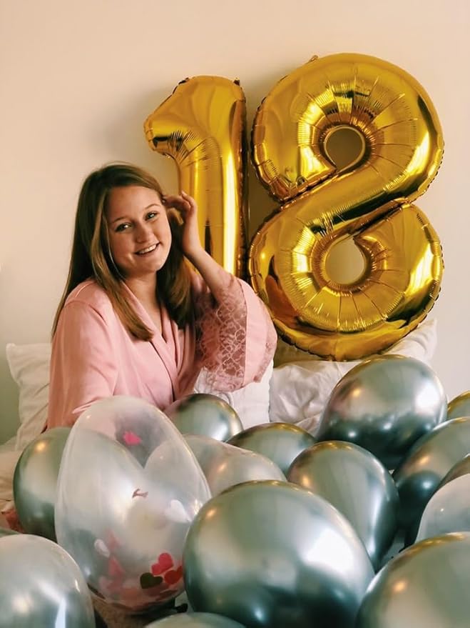 40 Inch Gold Number Balloon, 18th Birthday Party Decoration for 1 8 18 81 Men & Women, Big Foil Balloon Number for Wedding Celebration Adult Party Supplies