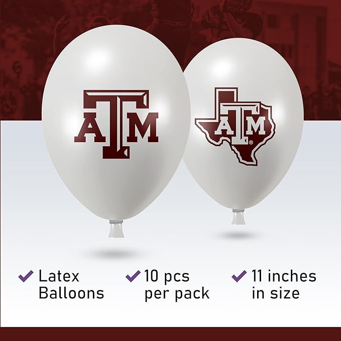 Texas A&M Aggies Balloons 10 Pack 11" Official Licensed Logos, Helium Quality Latex Balloons, Perfect for College Football Team Celebration, Decorated Front and Back by Westrick