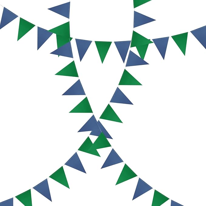 Meetppy 3 Pack Navy Blue Green Double Sided Paper Triangle Banner Flag Banner Pennant Garland Streamers for Golf Party Decorations Baby Shower Birthday Wedding Christmas Graduation