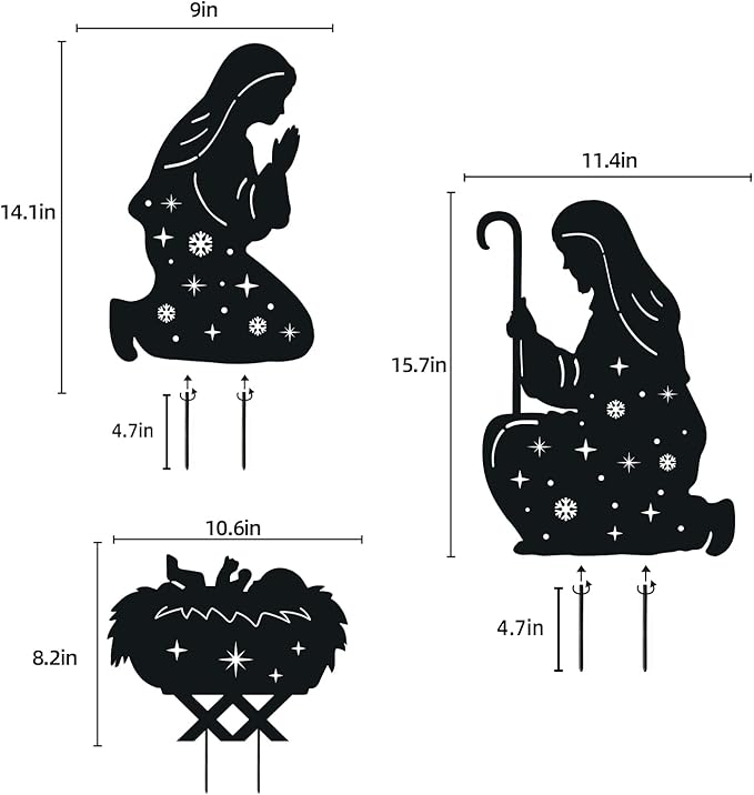 Nativity Scene Metal Garden Stakes Decorative Gifts for Women Men,Black Jesus Silhouette Statues Garden Decor for Yard Art, Pathway,Patio,Outdoor,Lawn Ornaments,Forests Decorations