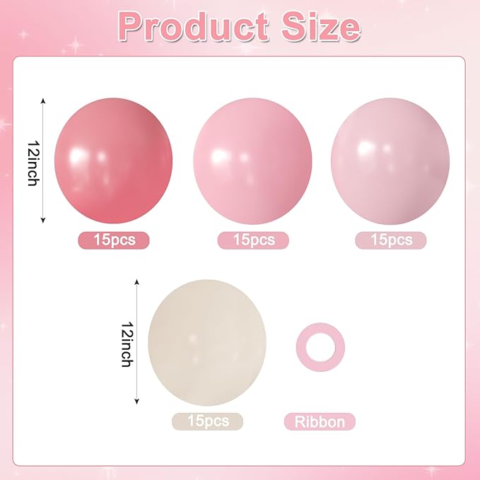 Pink and White Balloons, 60Pcs 12 Inch Dusty Pink Pastel Light Pink Sand White Balloons for Baby Shower Wedding Bridal Shower Birthday Party Decorations