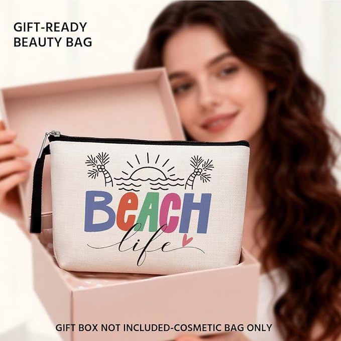 Beach Necessities Sunscreen Bags for Beach Makeup Bag Funny Vacation Gift beach Lover Gifts for Women Funny Ocean beach Themed Cosmetic Bag