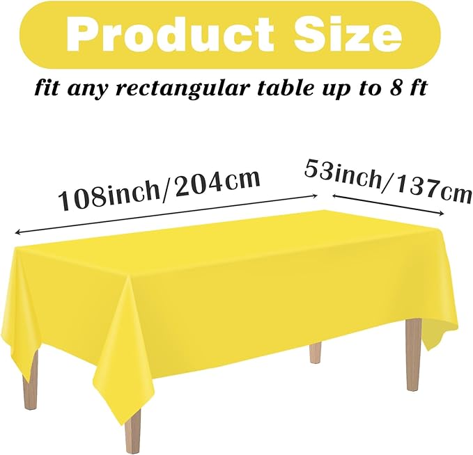 Kopokita 2PCS Yellow Plastic Tablecloths 54 x 108 Inch, Disposable Table Cloths Rectangle Party Table Covers