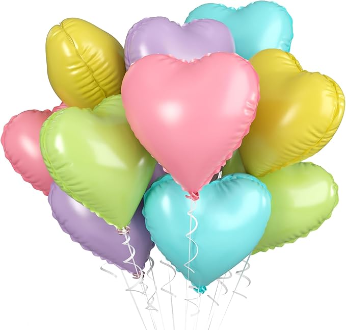 Biapian Pastel Heart Balloons, 10 Pcs Macaron Heart Shape - 18inch Pastel Pink Purple Green Teal Yellow Foil Balloons for Candy Birthday Wedding Baby Shower Easter Party Decoration