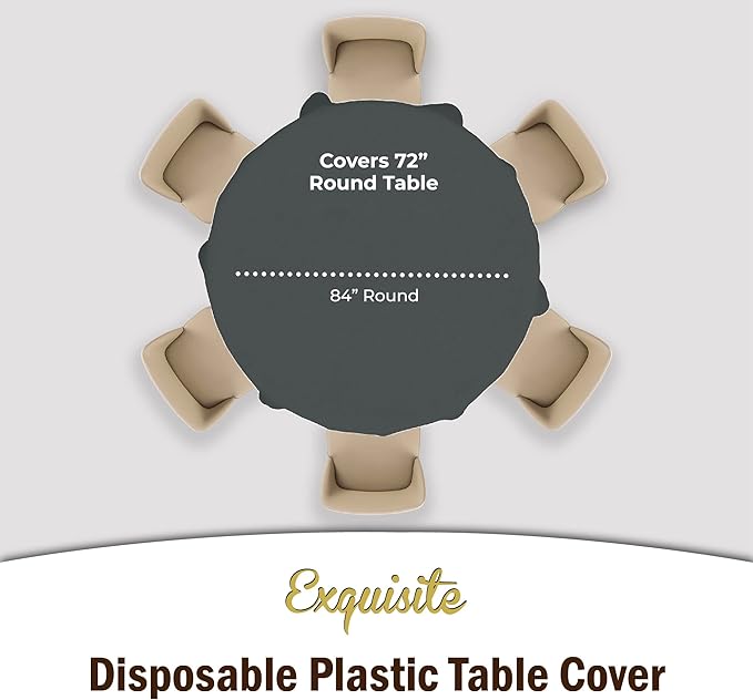 Exquisite 12-Pack Premium Plastic Tablecloth 84in. Round Table Cover - Silver