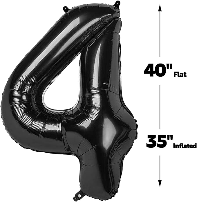 40 Inch Black Large Number 4 Birthday Balloon, Giant Numbers Four 14 24 34 40 44 Balloons, Foil Mylar Big Balloons for Anniversary Graduation Supplies Decorations