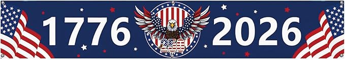 250 Year Anniversary USA Banner Flag 2x10 Ft, 4th of July Decorations 1776-2026 Freedom 250 Years Birthday Patriotic Party Supplies Decorations for Outdoor, Indoor,Garden, Porch (BLUE B)