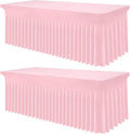 Smiry Spandex Tablecloth 2 Pack, Elastic Fitted Stretch Tablecloth for 8FT Rectangle Tables, Waterproof Washable Table Cover Skirt for Wedding, Banquet & Parties (Pink, 96Lx30Wx30H Inch)