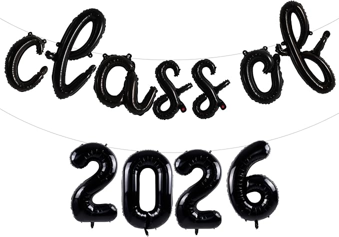 TONIFUL Black Cursive Class of 2026 Graduation Balloon Banners 2026 Commencement Decor Grad Foil Balloons 2026 Congrats Grad Balloons for Class of 2026 Congratulation Graduation Party Supplies