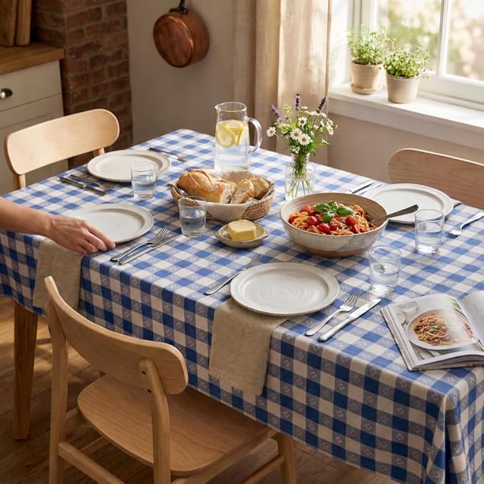 Party Dimensions Blue Gingham Disposable Plastic Tablecloths for Rectangle Tables, 54" x 108", 12-Pack, Plastic Table Covers for Parties, Picnics, Events, Indoor & Outdoor Use