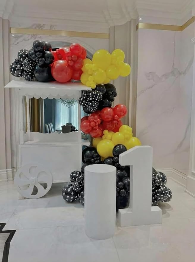 175Pcs Red Yellow Black Balloon Garland Arch Kit - Cartoon Mouse Theme Party Decorations with 18 12 10 5 Different Sizes Party Balloons for Birthday Anniversary Baby Shower Backdrop Decorations