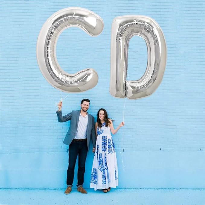 TONIFUL 40 Inch Large Silver Letter D Balloons, Foil Mylar Big Letter Balloons for 2026 New Year Eve Graduation Wedding Baby Shower Birthday Party Anniversary Supplies Decorations