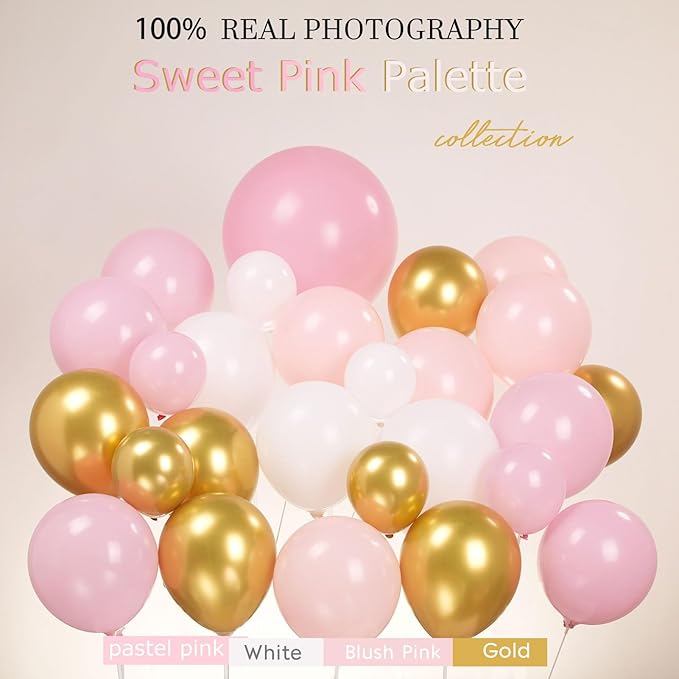 Pink White and Gold Balloon Garland Arch Kit 140Pcs with Pink and gold Stars Graduation Certificate Crown DIY bow for 2025 GRAD Prom coquette Decorations