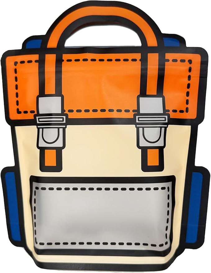 PABCK 30 Pack Plastic Gift Bags Cartoon Goodie Bags 7.09x8.27 inch Backpack-shaped Candy Packaging Bag with Handle Resealable Treats Birthday Party Favor Stand Up (10 Blue,10 Purple and 10 Orange)