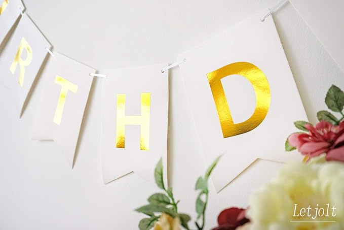 Happy Birthday Banner Sparkle White Golden Bunting Signs Party Supplies for Birthday Party Decorations 13 Pieces