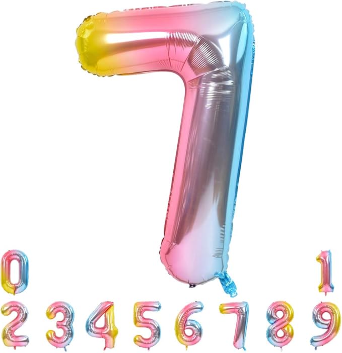 TONIFUL 40 Inch Rainbow Large Numbers Balloons 0-9, Number 7 Digital 7 Helium Balloons, Foil Mylar Big Number Balloons for Birthday Party Anniversary Supplies Decorations