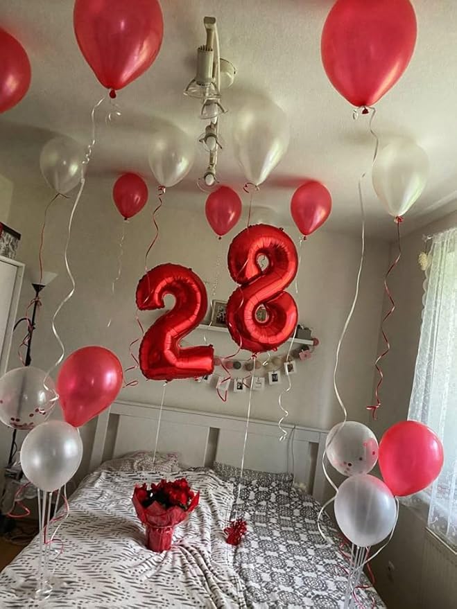 8 Birthday Balloon, 40 Inch Red Foil Big Ballon for Women And Men, Numbers Balloon Decoration for Happy 8 18 28 80 Birthday, Wedding Anniversary, New Year, Party Decoration