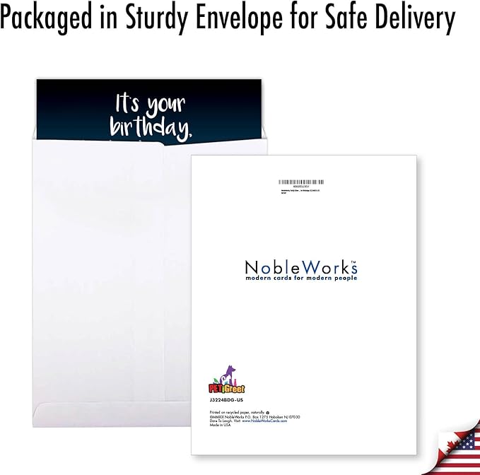 NobleWorks - Hilarious Happy Birthday Card with Envelope (8.5 x 11 Inch) - Funny Animal Greeting Card From All Of Us - Fluffy Kitten J3224BDG-US
