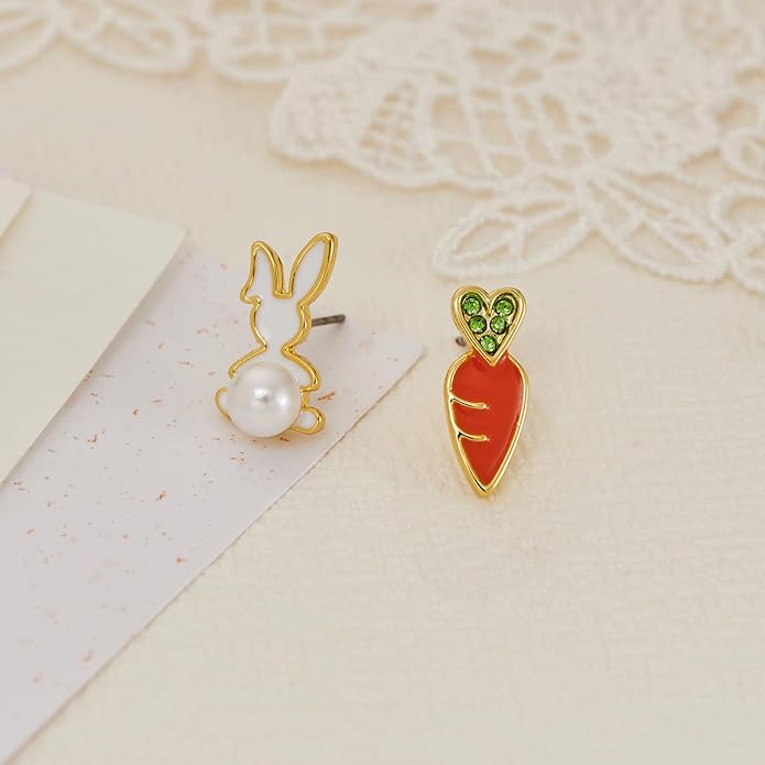 MUYAN Cute Small Easter Bunny Stud Earrings Rabbit Carrot Easter Earrings Holiday Jewelry
