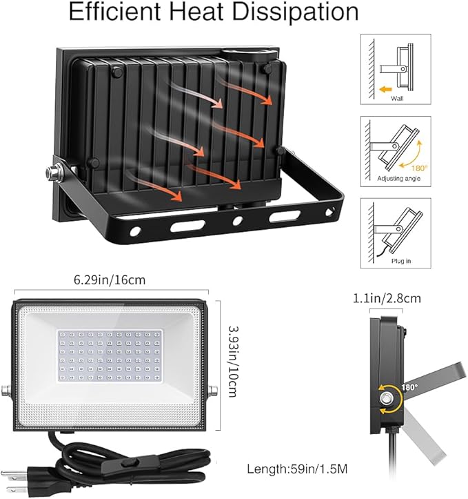 Onforu 2 Pack 38W LED Black Lights, Blacklight Flood Light with Plug, IP66 Waterproof, for Halloween Party, Glow in The Dark, Stage Lighting, Aquarium, Body Paint, Fluorescent Poster, Neon Glow,Black