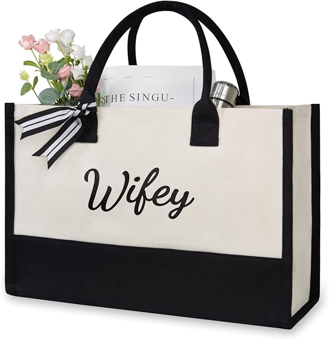 TOPDesign Canvas Tote Bag, Bridal Shower Gifts for Bride, Wedding Bachelorette Bride Gifts Shoulder Bag