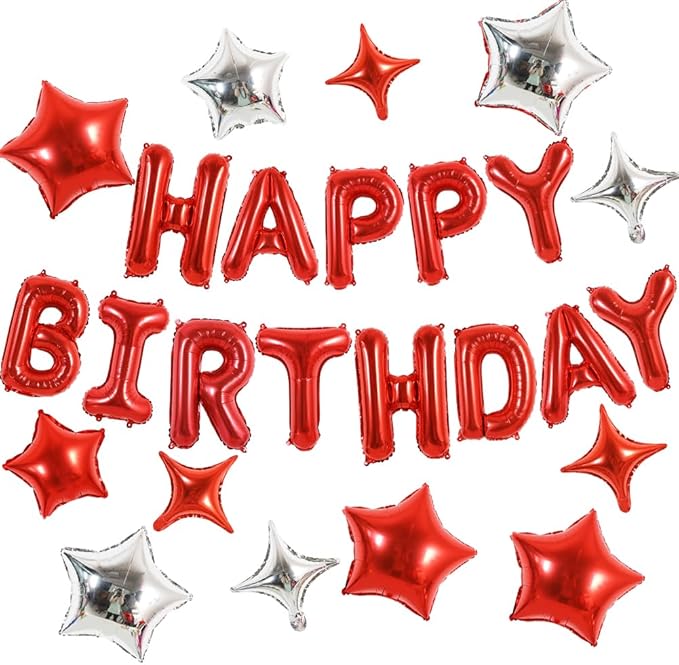 TONIFUL 35PCS Red Happy Birthday Decorations Kit 16 Inch Happy Birthday Balloon Banner with Star Balloons Mylar Foil Birthday Party Decorations Supplies for Men Women Adults Girls Boys Kids