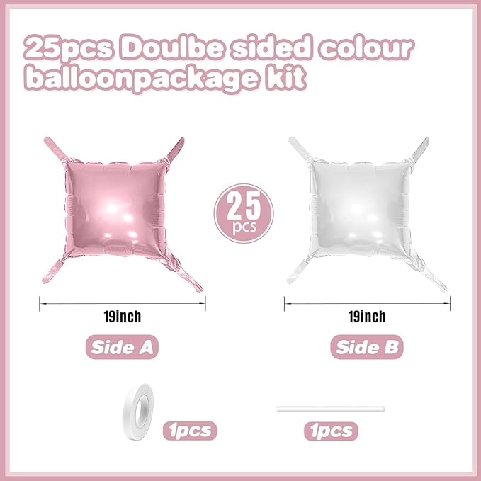 Pearl Pink and White Double Sided Square Foil Balloons Wall,19 Inches Chrome Foil Balloons Tunnel Arch Kit for Girls Bachelorette,Anniversary,Wedding,Valentines Day Decorations