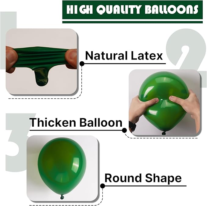 PartyWoo Green Balloons 140 pcs Different Sizes of 18 12 10 5 Inch Dark Green Balloon Arch Kit Garland for Birthday Graduation Bachelorette Dinosaur Jungle Golf Theme Party Decorations Green-Y56
