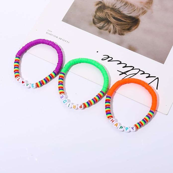 Surfer Heishi Bracelets for Women Stackable Rainbow Vinyl Disc Clay Beaded Stretch Bracelets Elastic Layering Friendship Bracelets Boho Summer Beach Jewelry