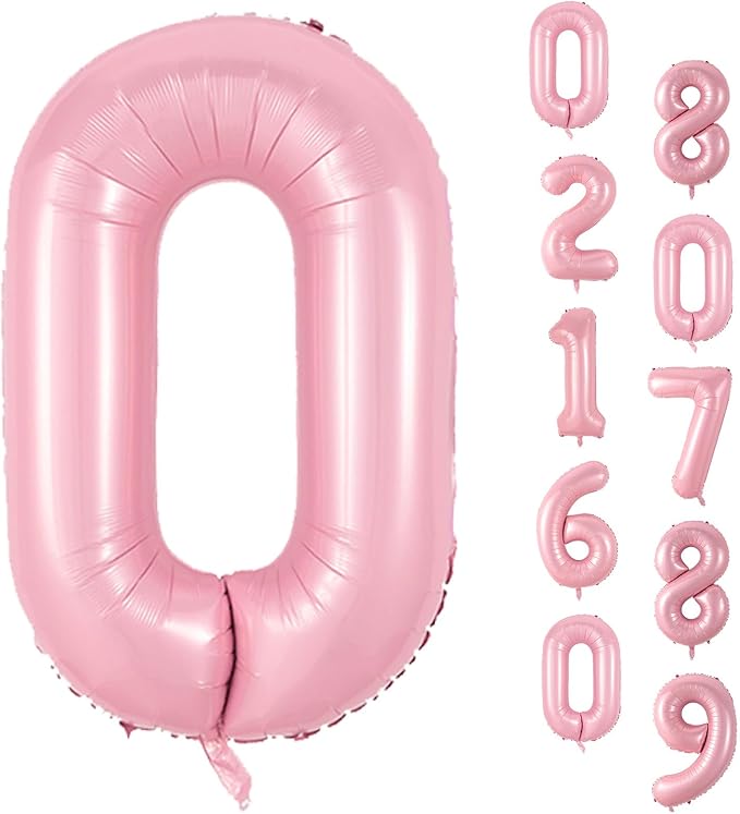 40 Inch Pink Number 0 Balloon, Light Pink Large 0-9 Birthday Balloons, Digital 0 Pastel Pink 0 Foil Balloons for Numbers 0/10/20/30/40/50/60/70/80/100 Year Old Birthday Anniversary Party Decorations
