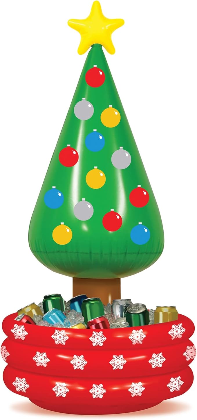 Beistle Inflatable Christmas Tree Coolers - 2 Pack, Holds approx. 24 12 oz. Cans - Beverage Cooler, Drink Containers for Parties, Christmas Inflatable, Holiday Decorations, 4’ 8” x 26”