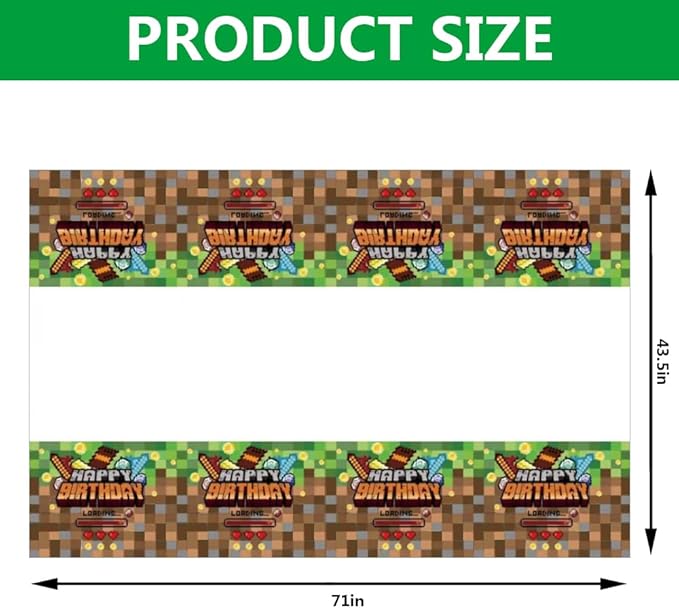 Sandbox Game Theme Tablecloth, 3 Pcs Plastic Disposable Pixel Video Game Tablecovers Supplies Rectangle Sandbox Miner Decorations for Birthday Party, Theme Party (White)
