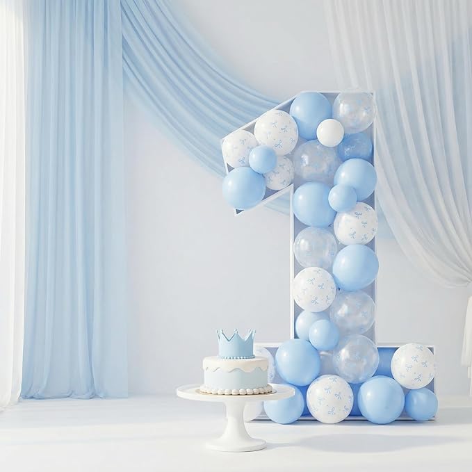 Blue Bow Balloons, 12 Inch Pastel Light Blue Transparent White Bow Print Coquette Balloon for Girls Birthday Bachelorette Party Bridal Baby Shower Wedding Anniversary Decorations Supplies