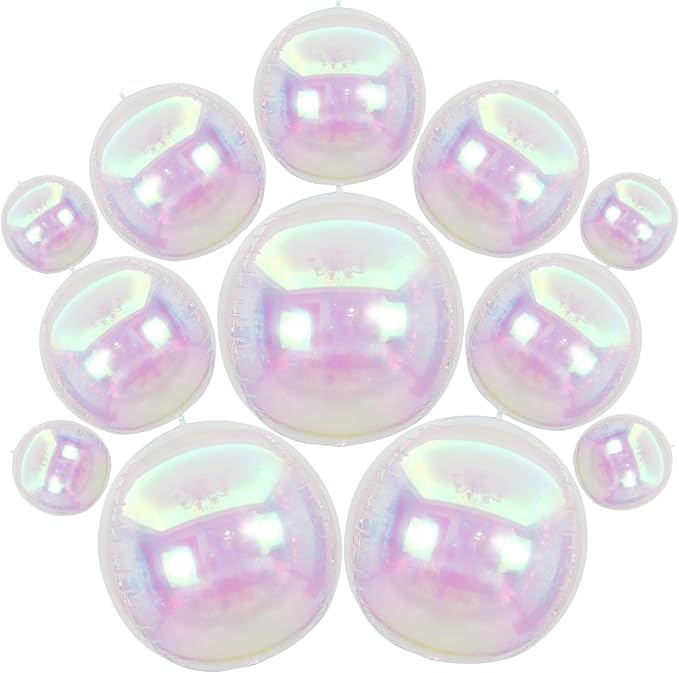 12PCS Iridescent Round Foil Balloons, 22" 15" 10" Large 4D Ball Balloons Holographic Mirror Sphere Balloon for Wedding Baby Shower Mermaid Princess Birthday Party Ceiling Decorations