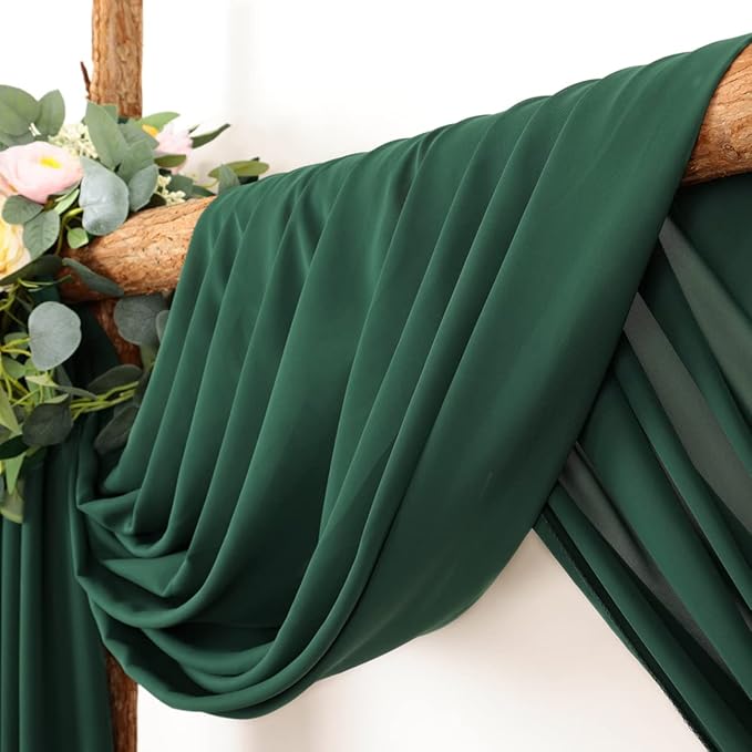 Wedding Arch Draping Fabric 30'' x 18FT Sheer Chiffon Arch Drape Backdrop 2 Panel Emerald Green Drapes for Easter Bridal Shower Photo Booth Church Decor Birthday Party Outdoor Decoration