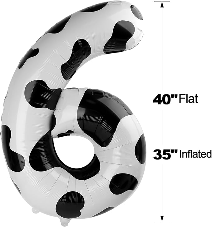 Cow Print 6 Balloon, Number Balloon 40 Inch Cow Print Party Supplies Animal Decor 6th Balloons for Birthday, 6 Birthday Balloon, Number 6 Balloon