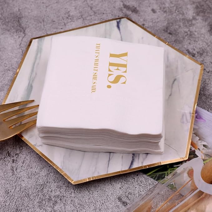 Funny Cocktail Napkins 100Pcs Funny Quotes Saying Disposable Paper Party Napkins 4.5 x 4.5 Two-ply (Yes That’s What She Said Napkins)