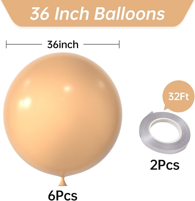 KALOR 36 Inch Giant Beige Balloons, 6 Pack Large Round Beige Latex Balloons for Anniversary, Birthday, Christmas, Wedding, Baby Shower Party Decorations