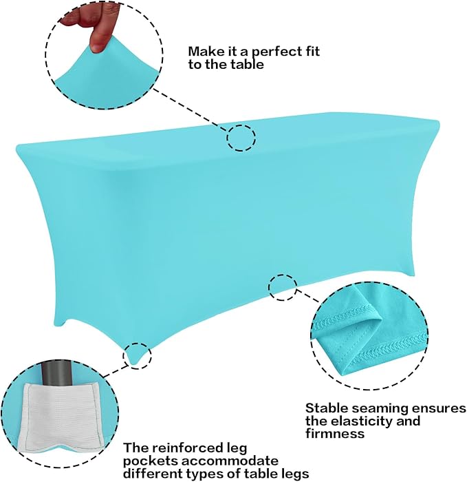 IVAPUPU 2 Pack 6FT Table Cloth for Rectangular Fitted Events Stretch Blue Mist Table Covers Washable Cover Spandex Easter Tablecloth Protector for Party, Wedding, Cocktail, Banquet, Festival