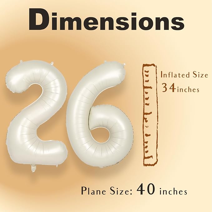 SUWEN 40 Inch Large Cream White 26 Balloon Numbers Big Foil Helium Number Balloons 0-9 Jumbo Happy 26th Mylar Birthday Party Decorations for Women or Men 62 Anniversary Party Supplies
