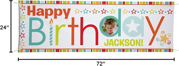 Let's Make Memories Personalized Birthday Banner - Kids Party Decorations - Custom Happy Birthday Banner - Indoor/Outdoor Vinyl - Any Text and Photo - Red Multi - 6ft