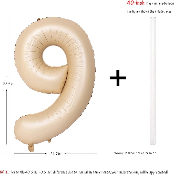 40 In Caramel Number Balloons Helium Foil Mylar latex Balloon Birthday Party banquet Decoration Digital 9