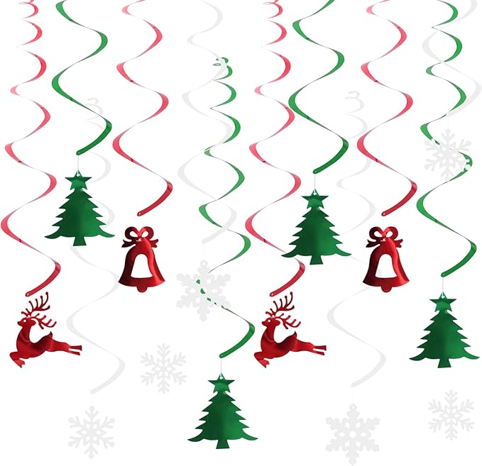 30 Pcs Christmas Hanging Foil Swirl Decorations Set Xmas Hanging String Garland for Winter Wall Christmas Party