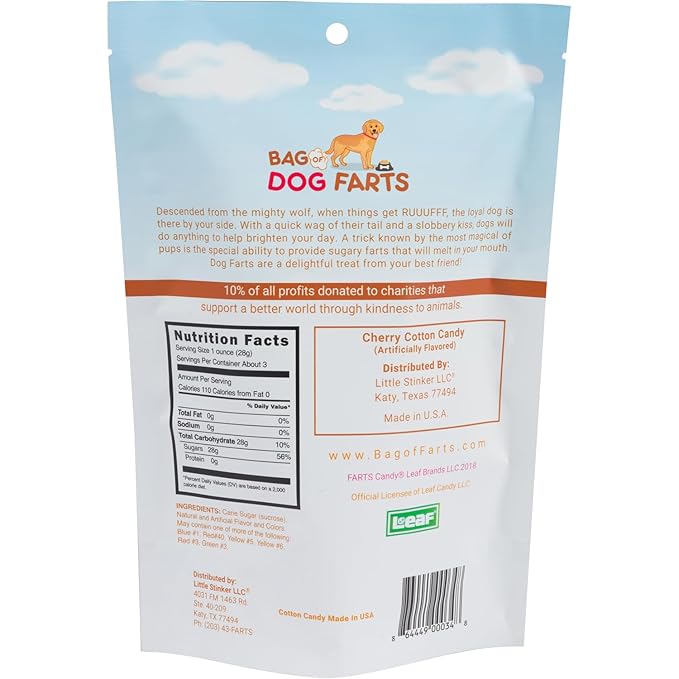 Bag Of Dog Farts Cherry Cotton Candy Funny Dog Lover Gift for All Ages Unique Birthday for Friends, Mom, Dad, Girl, Boy Funny Easter Basket Stuffer Gag Gift, 3 ounces / 1 pack