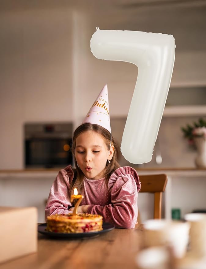 Cream Number 7 Balloons – 40 Inch Giant Foil Number Balloon, Light Cream Number Balloon for Birthday Anniversary Baby Shower Party Decorations