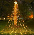 Outdoor Christmas Decorations 350 LEDs Christmas Lights with 9 Strands 11.5ft Waterfall Christmas Tree Lights, 8 Modes,Waterproof,Topper Star for Yard Patio Xmas Wedding,Party,New Year (Warm White)