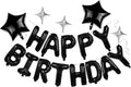 23pcs Birthday Balloons Banner, 3D Black Premium Mylar Foil Letter Happy Birthday Banner with 5pcs Star Balloons Kits for Kids, Girls, Boys, Men, Adults Party Decorations Supplies