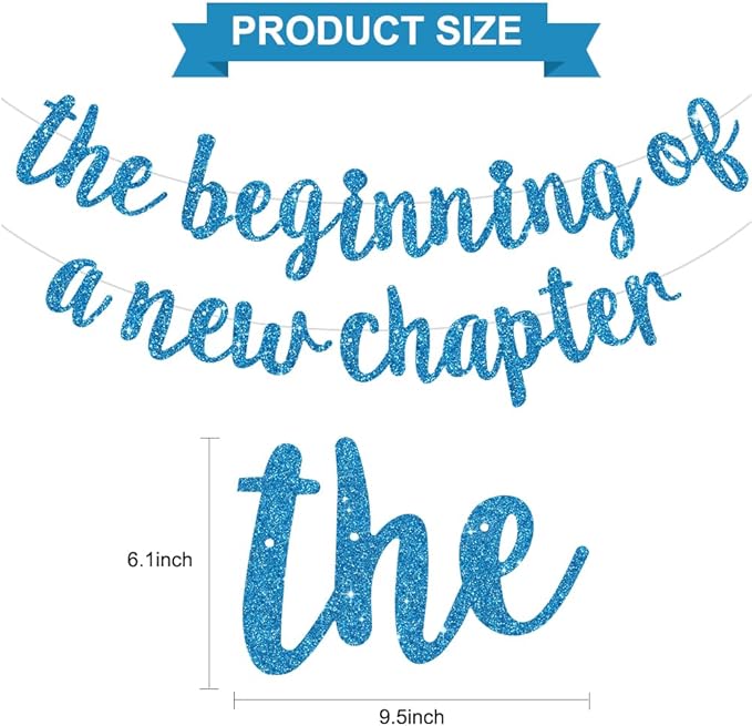 BEISHIDA Glitter Sky Blue The Beginning of A New Chapter Banner,Farewell Book Themed Housewarming Party Congratulations Decorations,Going away party Garland,Graduation Sign 2026 Banner,retirement Supplies